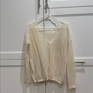 Sezane Cream V-Neck Cardigan